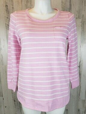 Talbots Pink & White Striped Long Sleeve Pocket Top Size 0X